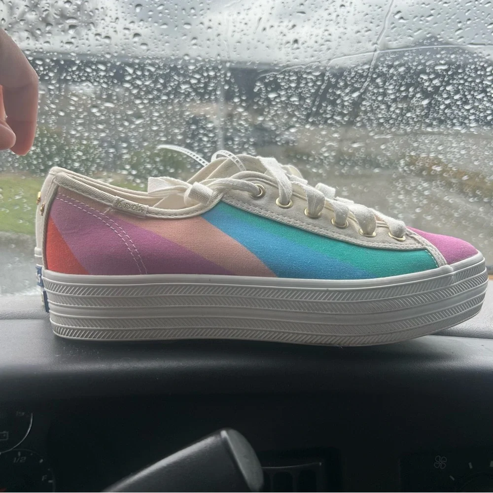Keds x Kate Spade New York Triple‎ Kick multi-striped canvas platform sneakers